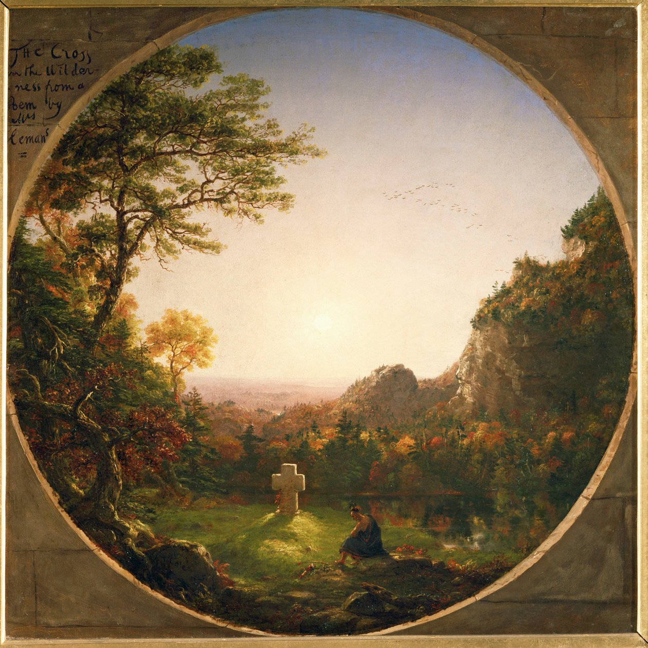 Het eenzame kruis - naar een gedicht van Felicia Haymans ... (schilderij op doek) door Thomas Cole
