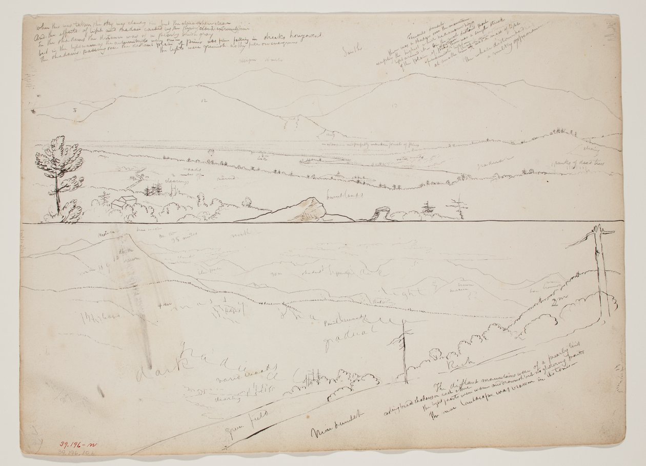 Uitzicht op de Ossipee Mountains; Uitzicht met verre bergen door Thomas Cole
