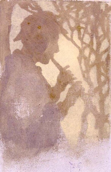 Een Bosbewoner, of Pijpend naar het Nooit-Nimmerland door Thomas Cooper Gotch