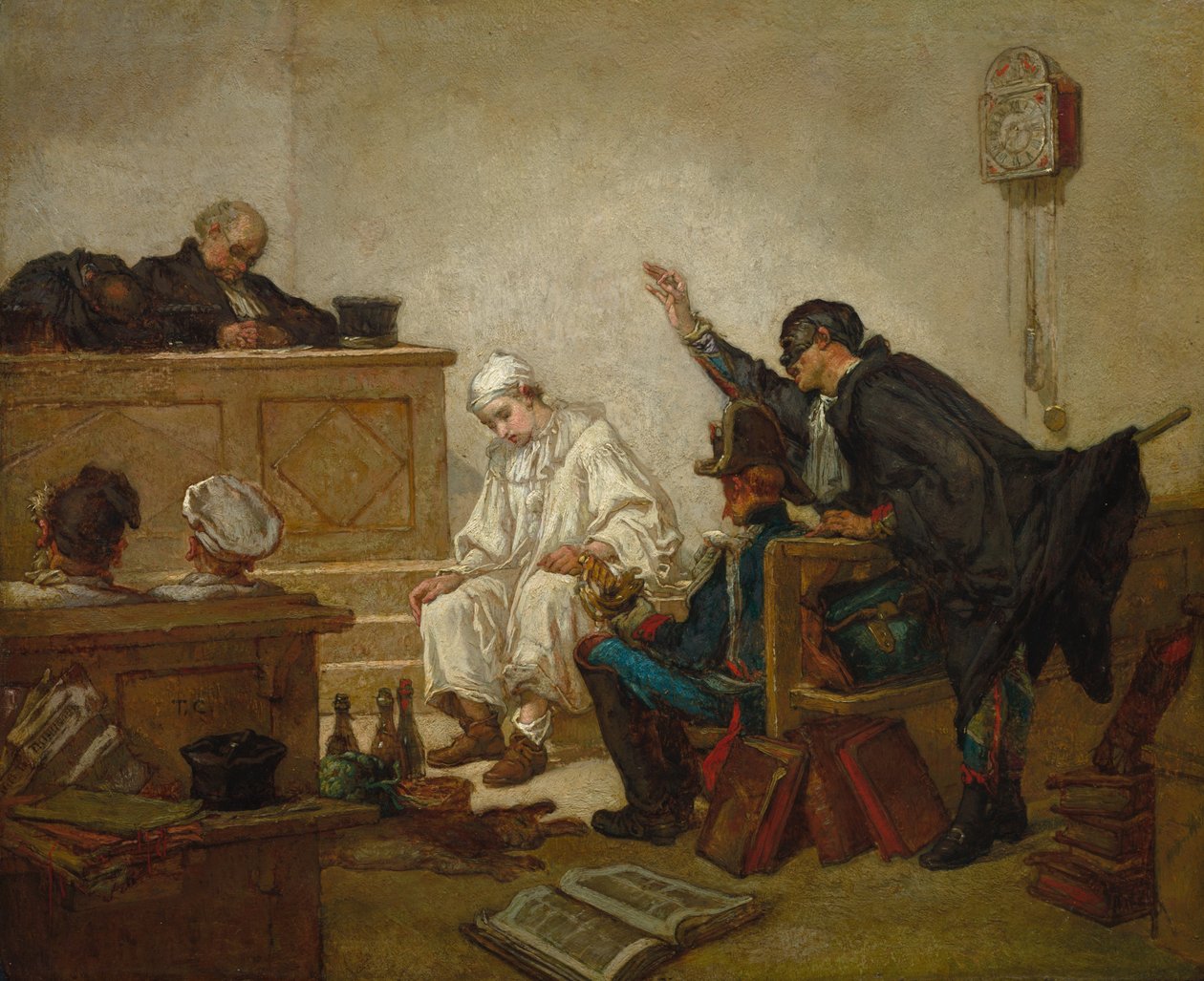 Pierrot in de strafrechtbank, c.1864-70 door Thomas Couture