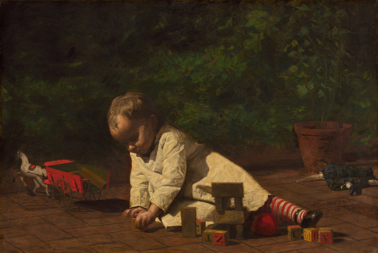 Baby aan het spelen door Thomas Cowperthwait Eakins
