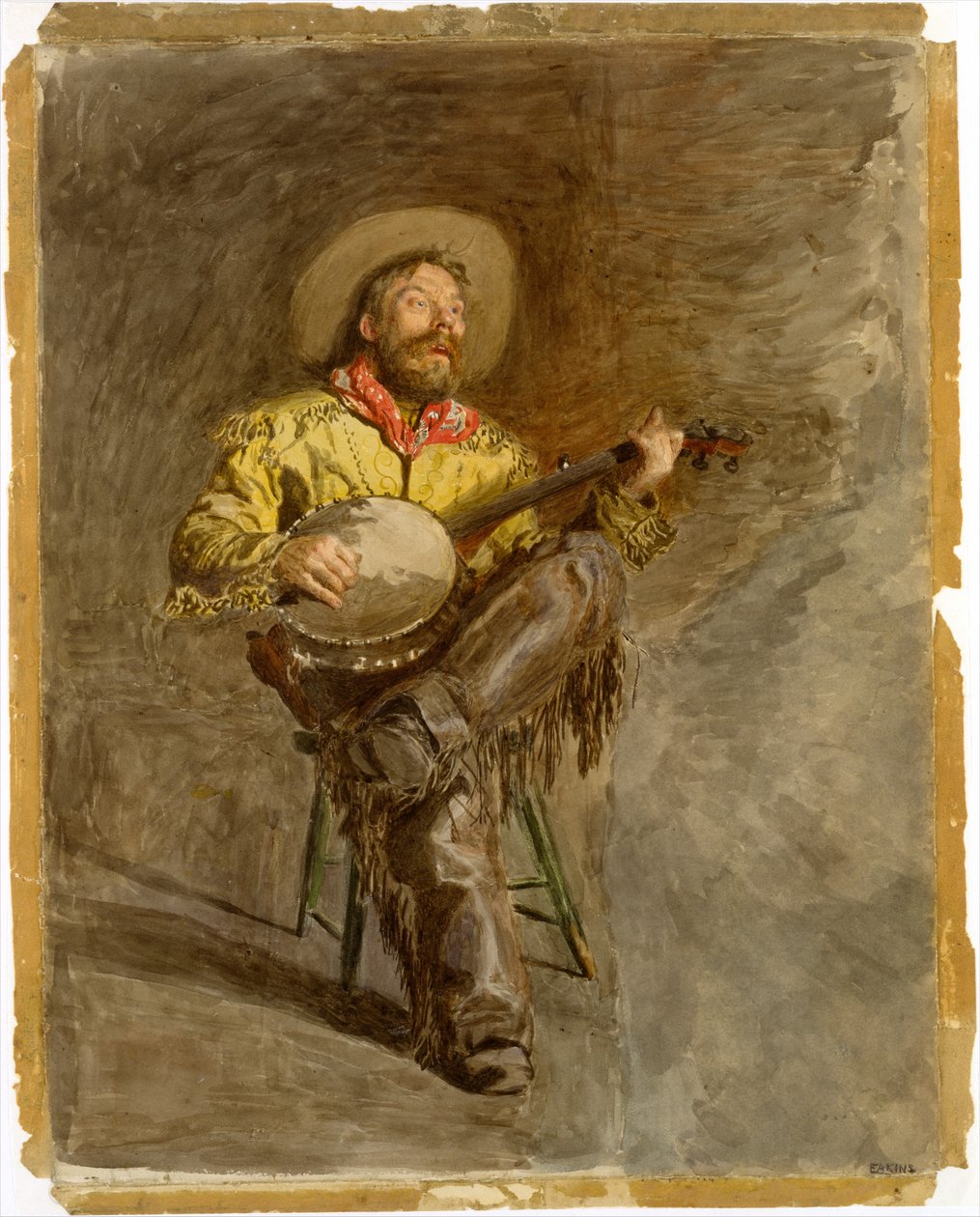 Cowboy zingen, c.1892 (aquarel) door Thomas Cowperthwait Eakins