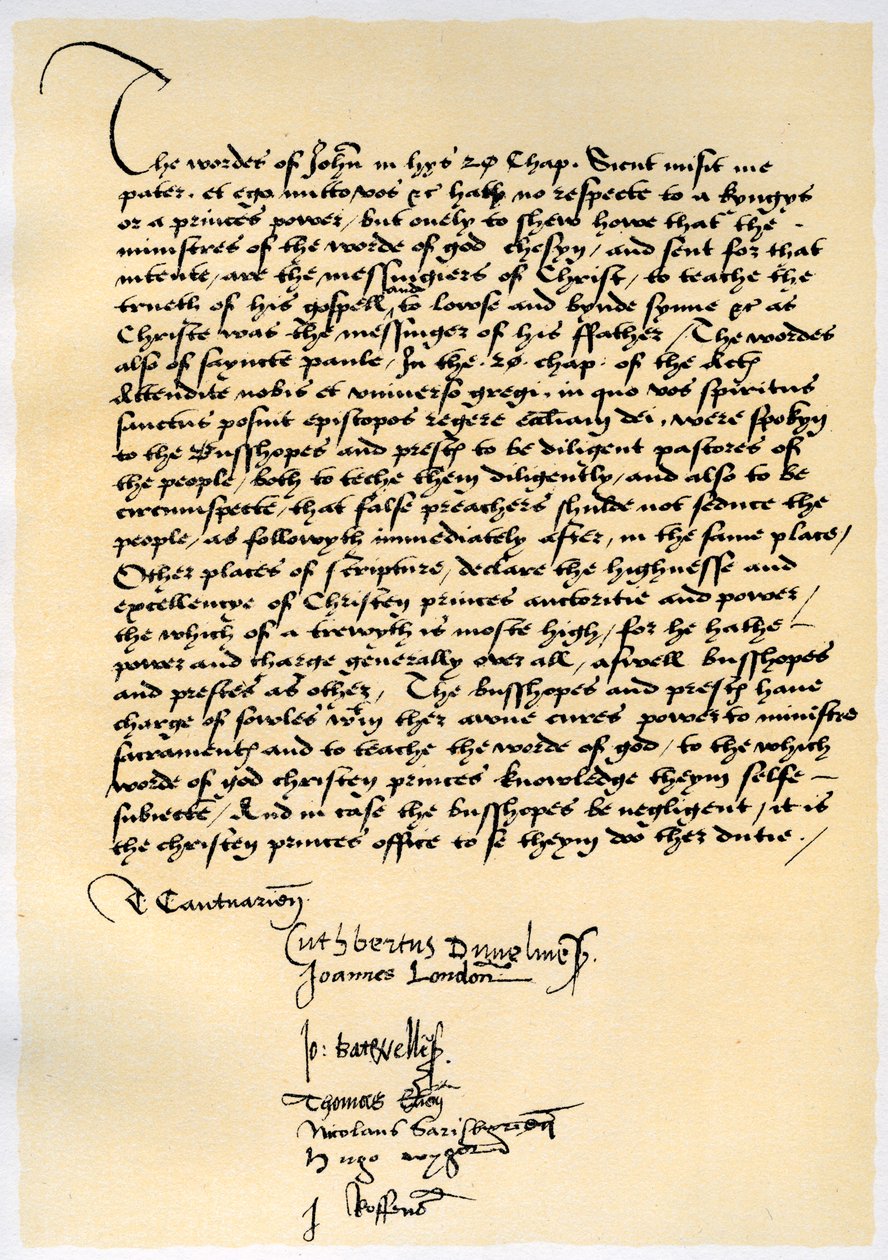 Episcopale verklaring van aartsbisschop Crammer en zeven andere Engelse bisschoppen, c1537 door Thomas Cranmer
