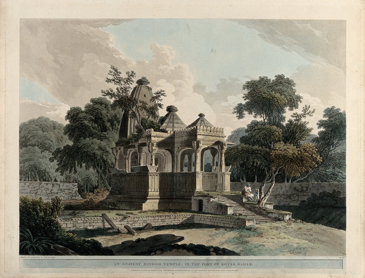 Een oude Hindoetempel in het fort van Rotas, Bahar door Thomas Daniell