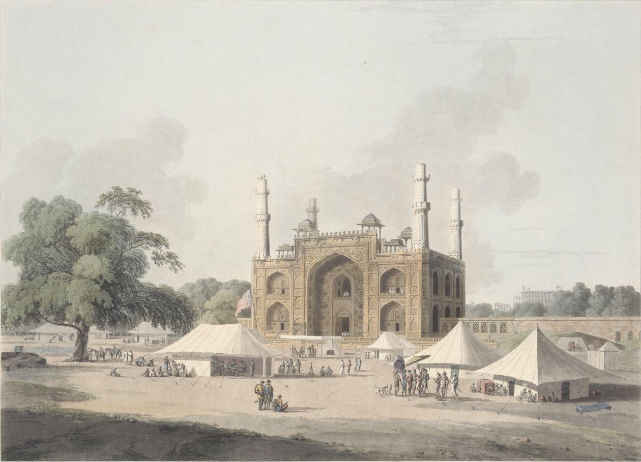 Poort van het graf van keizer Akbar in Secundra, bij Agra door Thomas Daniell