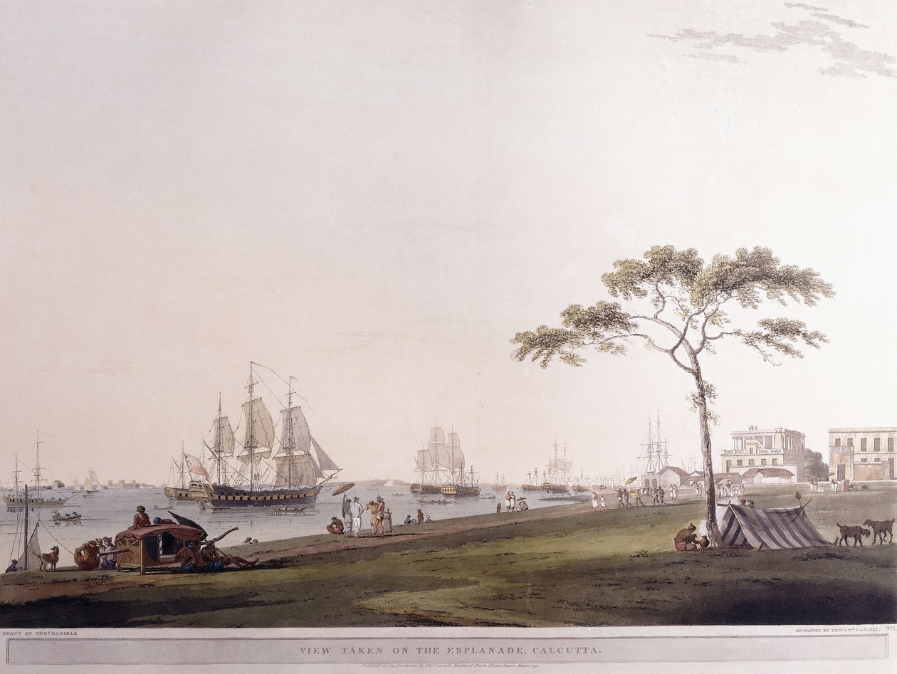 Gezicht op de Esplanade, Calcutta, 1797 door Thomas Daniell