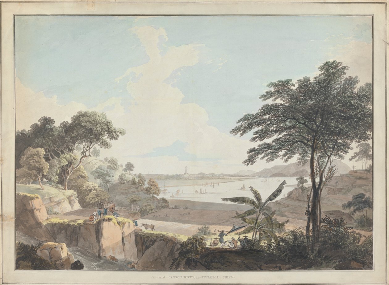 Uitzicht op de Canton-rivier, nabij Whampoa, China door Thomas Daniell