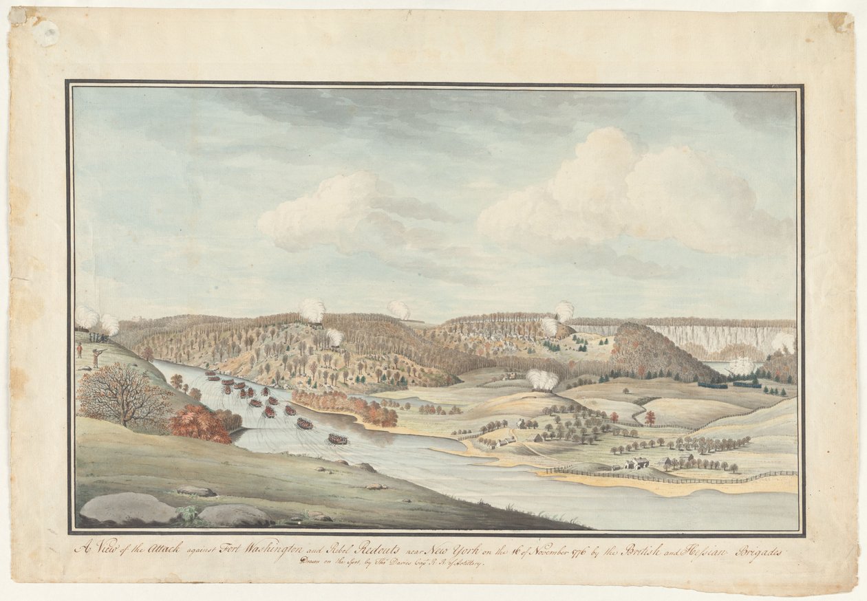 Aanval op Fort Washington, ca. 1776-1812 (aquarel) door Thomas Davies