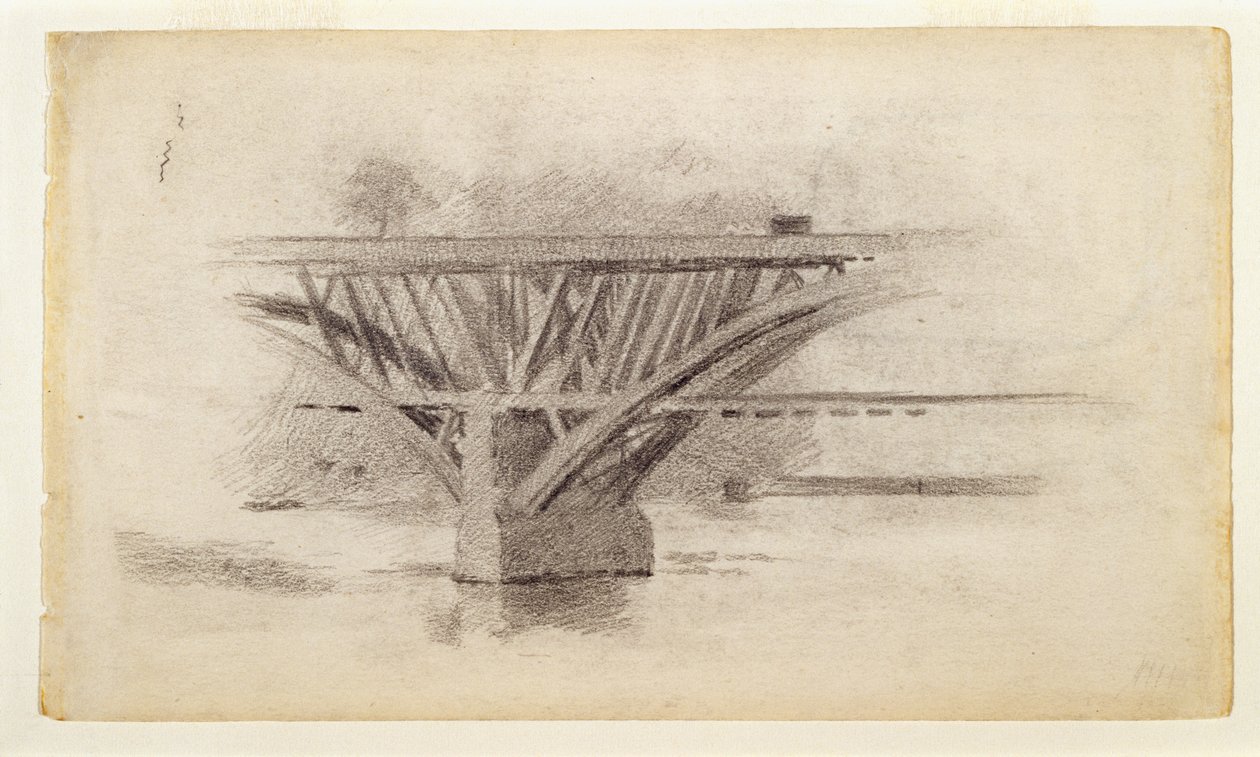 Tekening van de Girard Avenue-brug / Schets op de achterzijde van een roeispaan door Thomas Eakins
