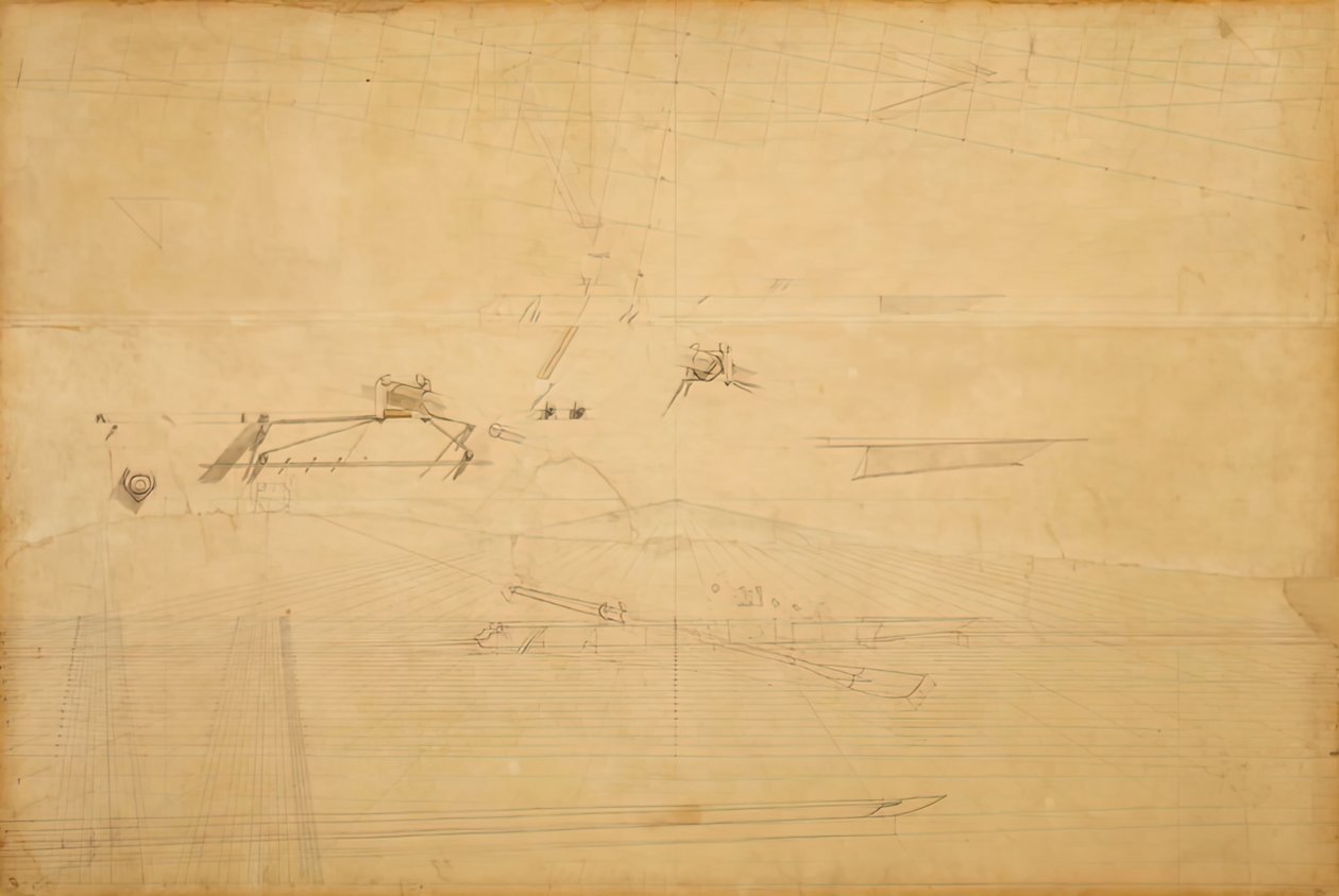 Perspectieftekening voor De Biglin Broers die de Paal Ronden door Thomas Eakins