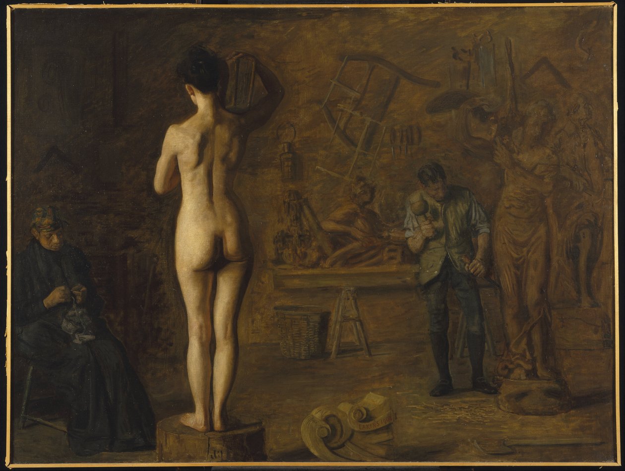 William Rush bij het snijden van zijn allegorische beeld van de Schuylkill-rivier door Thomas Eakins