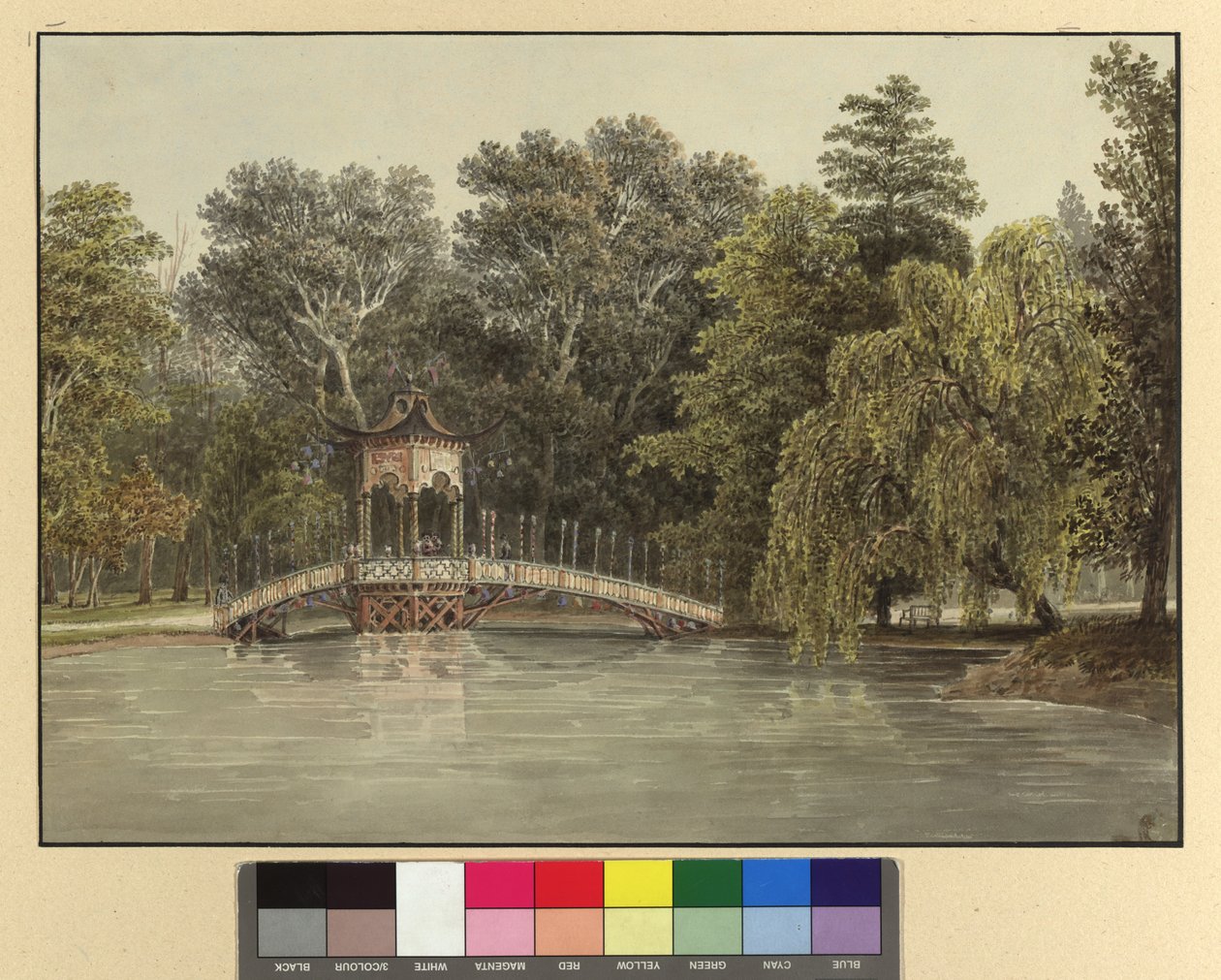 De Chinese brug in het park van Laxenburg door Thomas Ender