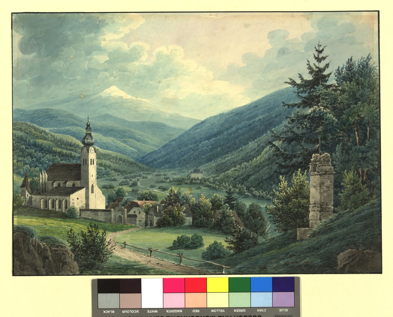 Landschap met kerk door Thomas Ender
