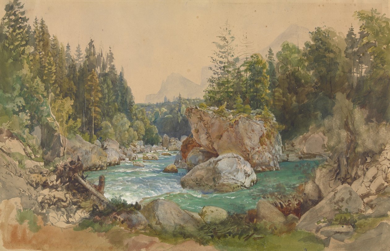 Bebost rivierlandschap in de Alpen door Thomas Ender