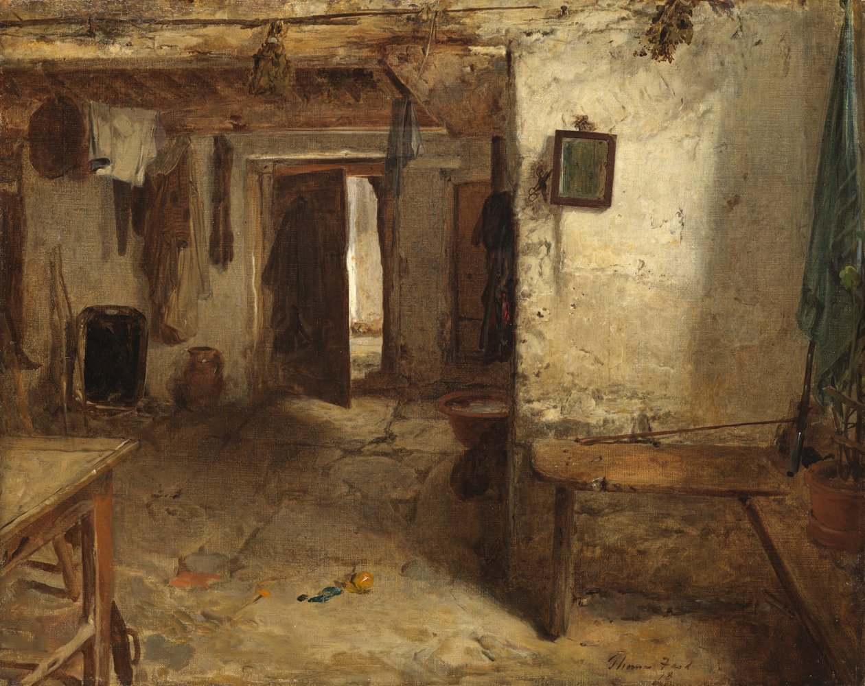 West Highland Cottage Interieur door Thomas Faed
