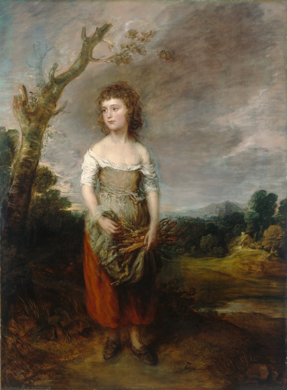 Een boerenmeisje verzamelt takken in een bos door Thomas Gainsborough