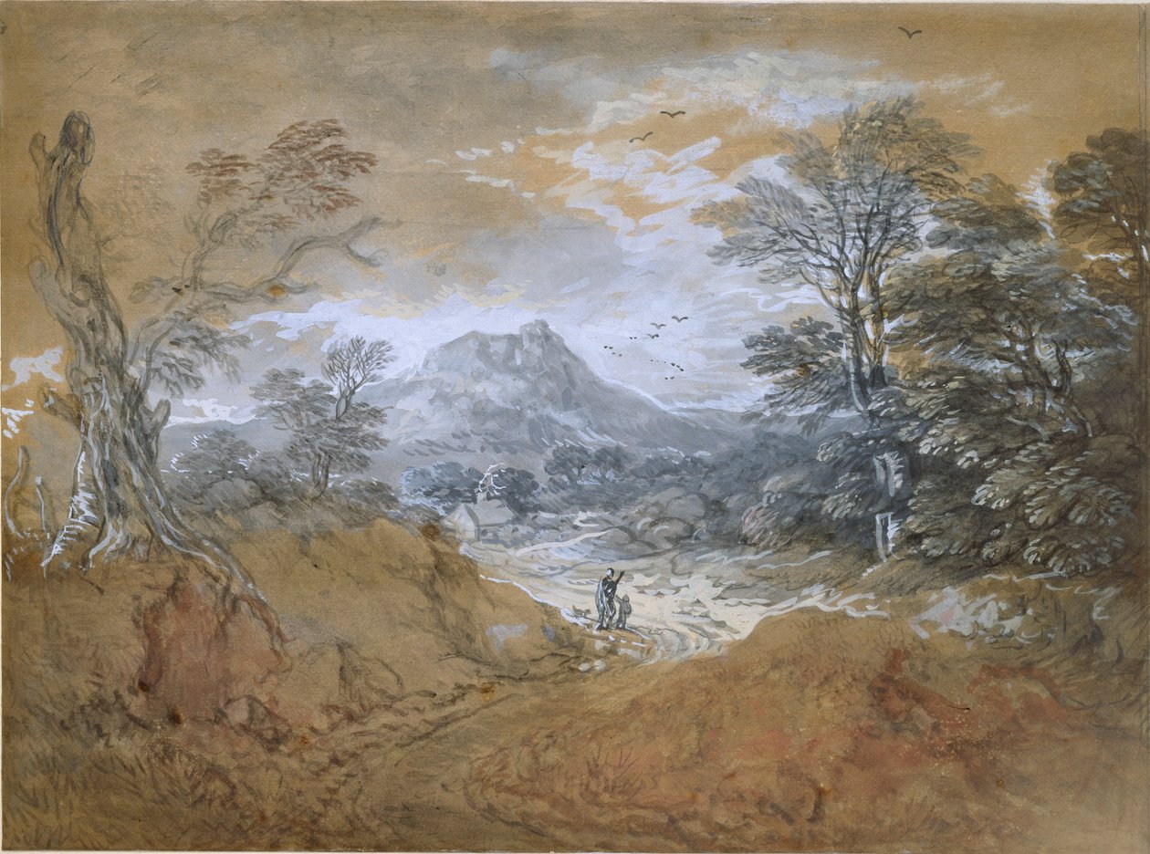 Landschap met een weg aan de rand van een bos, 1760-1765 door Thomas Gainsborough