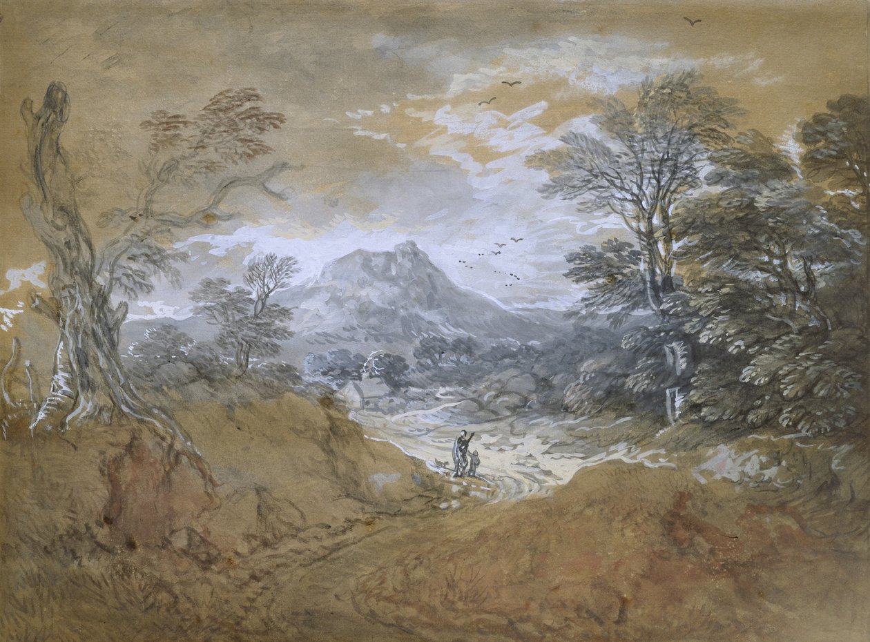 Landschap met een weg aan de rand van een bos door Thomas Gainsborough