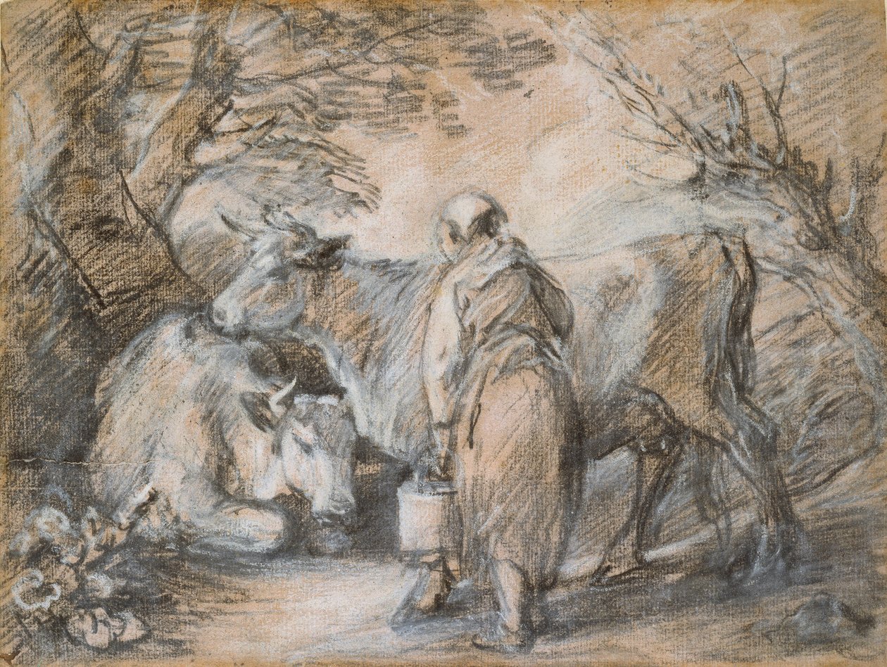 Melkmeisje met twee koeien door Thomas Gainsborough