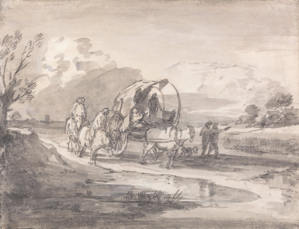 Open Landschap met Ruiters en Overdekte Kar door Thomas Gainsborough