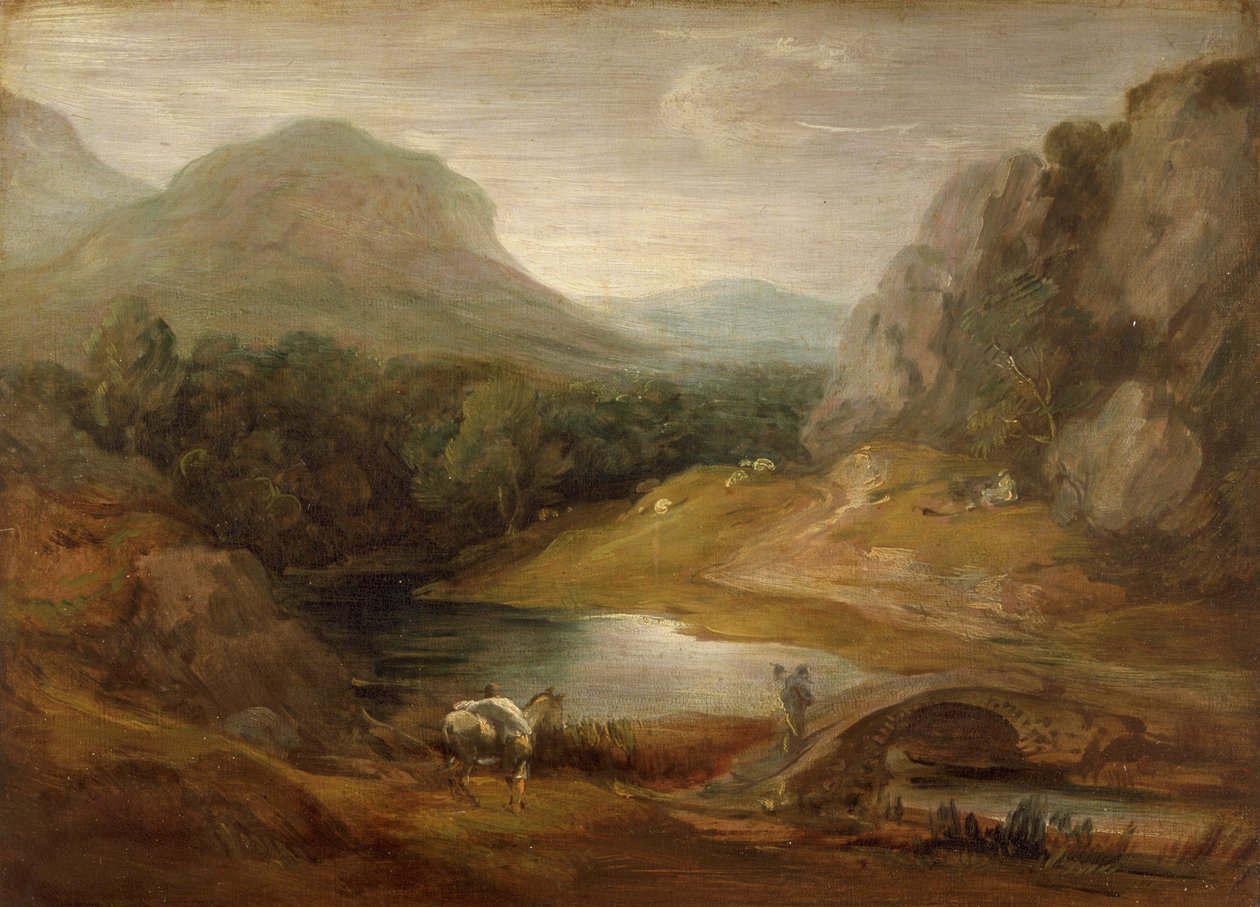 Rotsachtig landschap met een brug door Thomas Gainsborough