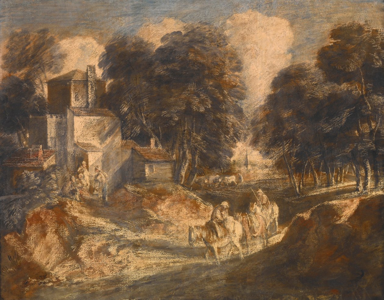 Waldlandschaft mit berittenen Bauern door Thomas Gainsborough