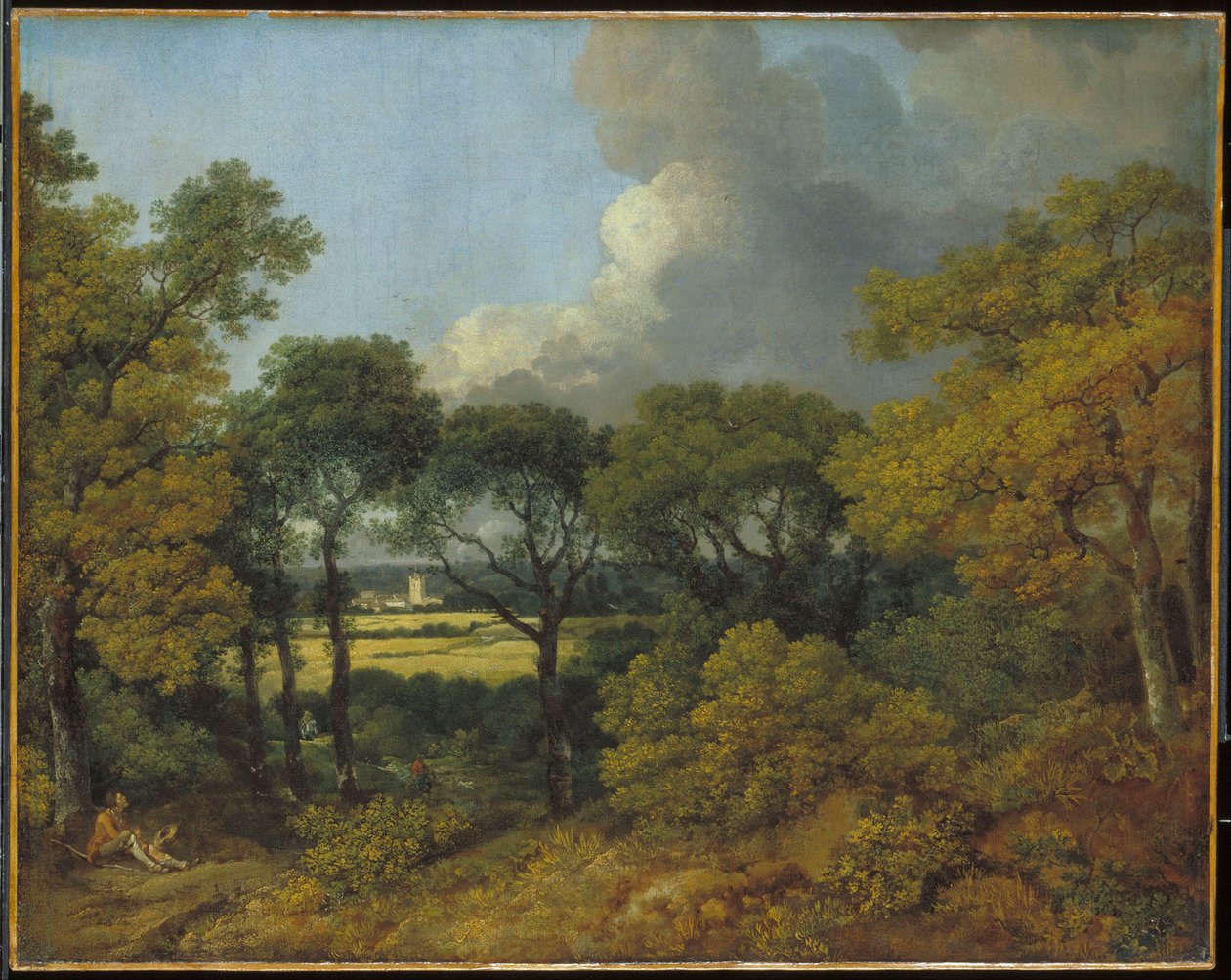 Bossenlandschap met een rustende boer door Thomas Gainsborough