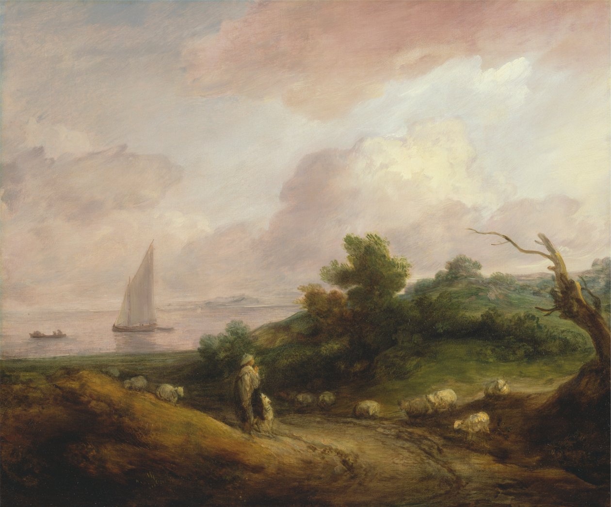 Kustlandschap met een herder en zijn kudde door Thomas Gainsborough RA
