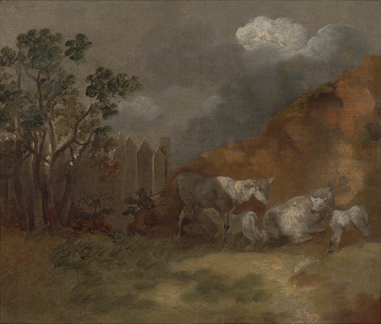 Schapen en lammeren bij een hek door Thomas Gainsborough RA
