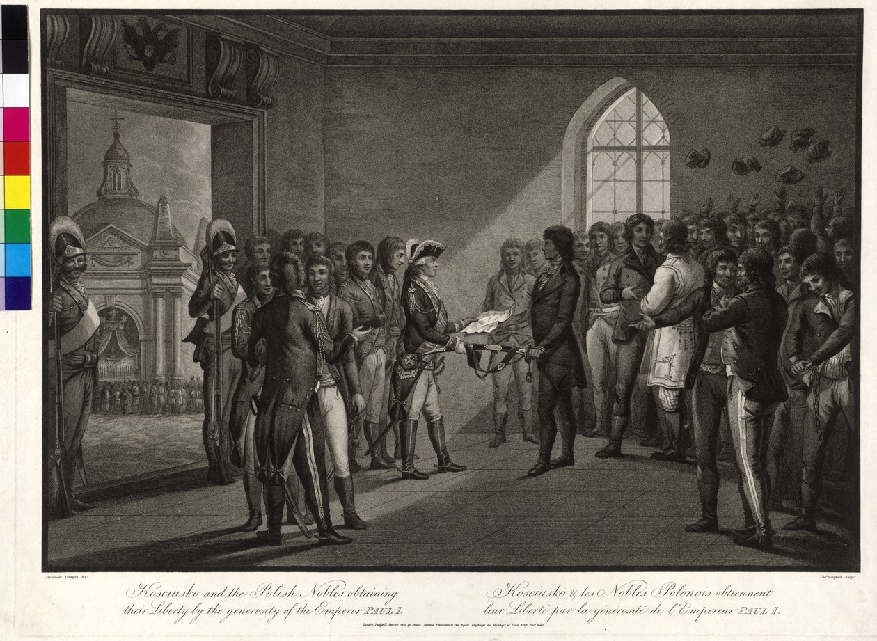 Tadeusz Kosciuszko en de Poolse aristocraten vragen tsaar Paul I om hun vrijheid terug door Thomas Gaugain