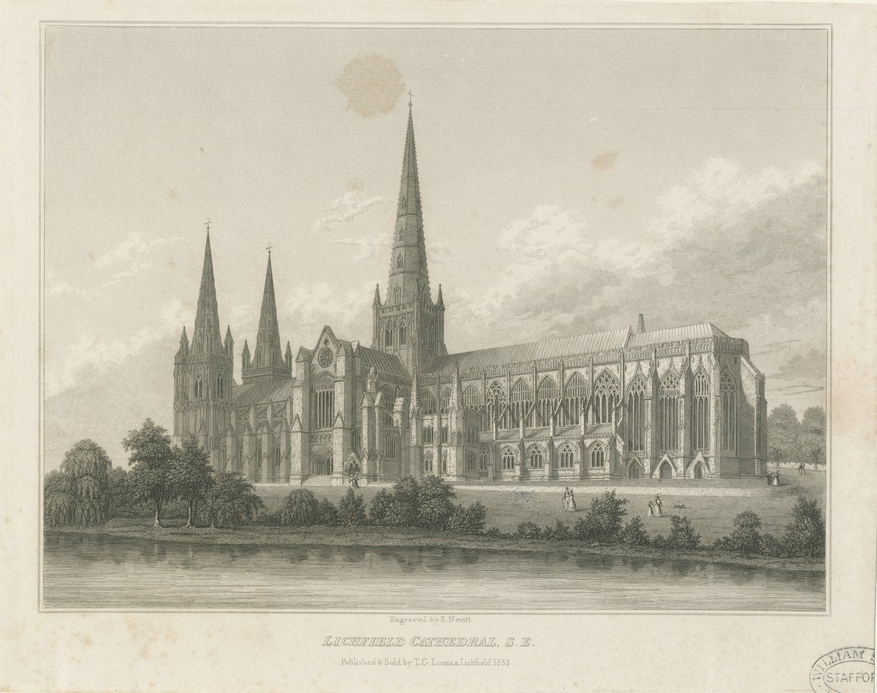 Lichfield Cathedral - Zuidoostaanzicht: gravure door Thomas George Lomax
