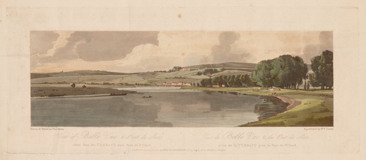 Een Selectie van Twintig van de Meest Schilderachtige Uitzichten in Parijs: Uitzicht op Belle Vue & Pont de Sève genomen vanaf het Terras nabij Pont de St. Cloud door Thomas Girtin