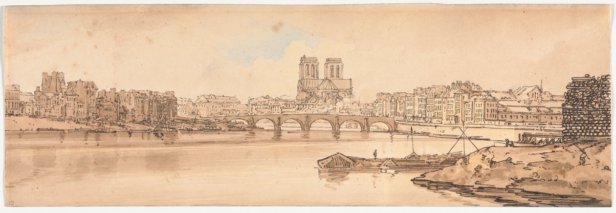 Een Selectie van Twintig van de Meest Pittoreske Uitzichten in Parijs: Uitzicht op Pont de la Tournelle en Notre Dame vanaf het Arsenaal door Thomas Girtin