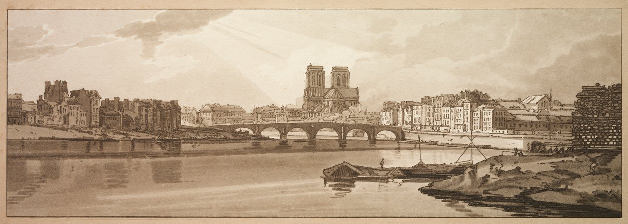 Een Selectie van Twintig van de Meest Schilderachtige Uitzichten in Parijs: Uitzicht op Pont de la Tournelle & Notre Dame genomen vanaf het Arsenaal door Thomas Girtin