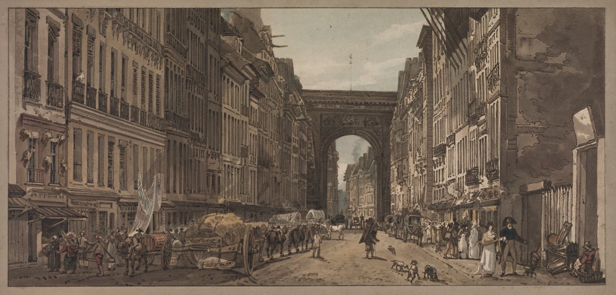 Een selectie van twintig van de meest pittoreske uitzichten in Parijs: Uitzicht op de poort van St. Denis..., 1803 door Thomas Girtin