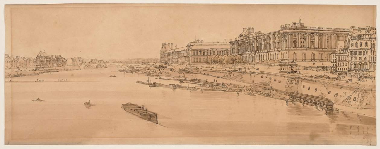 Een Selectie van Twintig van de Meest Schilderachtige Uitzichten in Parijs: Uitzicht op het Louvre en de Brug van de Tuilleries vanaf Pont Neuf door Thomas Girtin