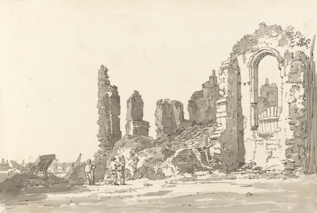 Ruïnes van het Savoy Palace, Londen door Thomas Girtin