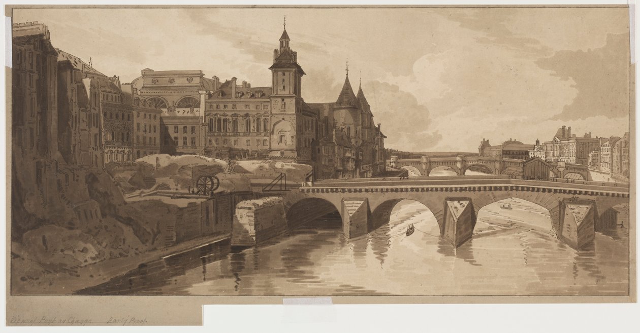 Selectie van Twintig van de Meest Pittoreske Uitzichten in Parijs: Uitzicht op Pont au Change door Thomas Girtin