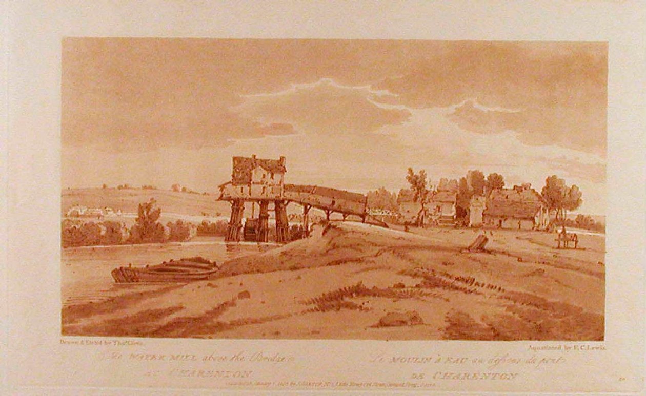 Die Wassermühle über der Brücke bei Charenton door Thomas Girtin