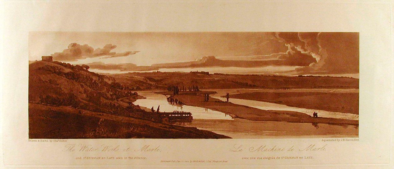 Die Wasserwerke von Marli und St. Germain en Laye in der Ferne door Thomas Girtin