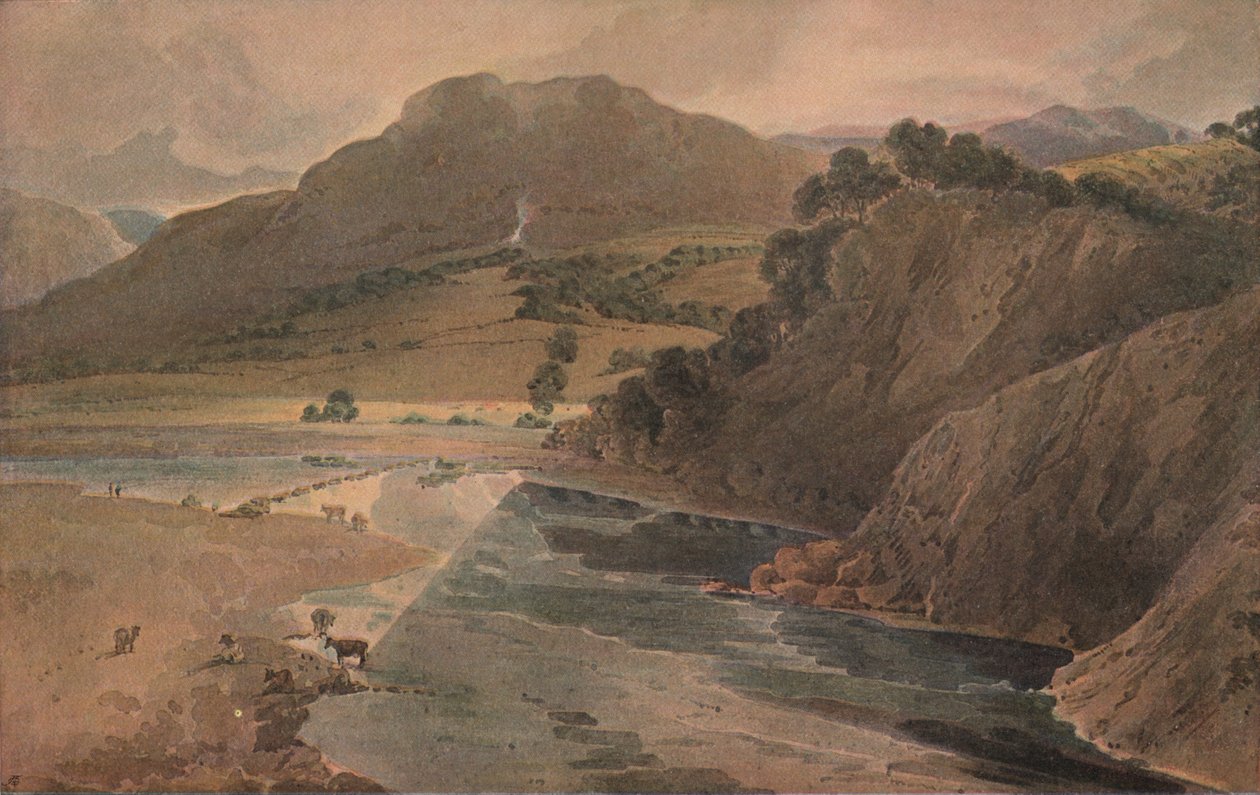 De stapstenen op de Wharfe, boven Bolton Abbey, Yorkshire, 1801 door Thomas Girtin