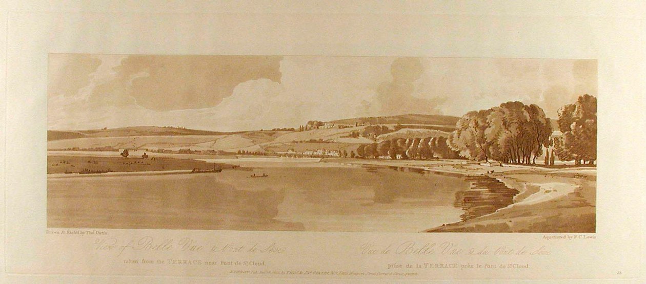 Blick auf Belle Vue & Pont du Sève von der Terrasse in der Nähe von Pont du St. Cloud door Thomas Girtin