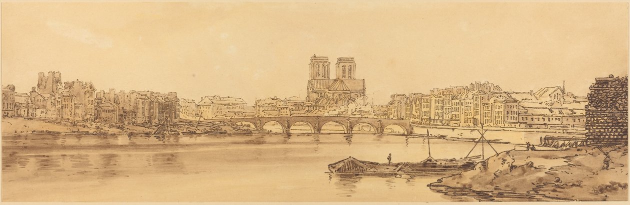 Uitzicht op Pont de la Tournelle en Notre Dame vanaf het Arsnel: pl.11 door Thomas Girtin