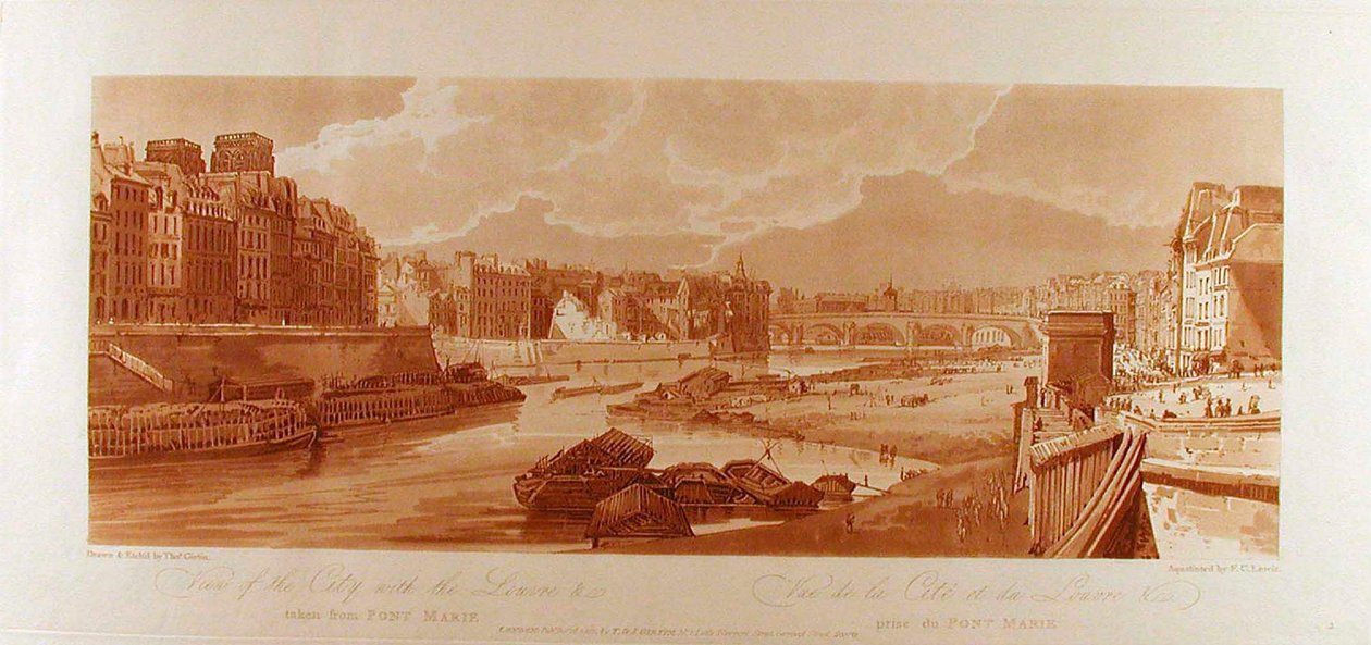 Ansicht der Stadt mit dem Louvre &c vom Pont-Marie aus gesehen door Thomas Girtin