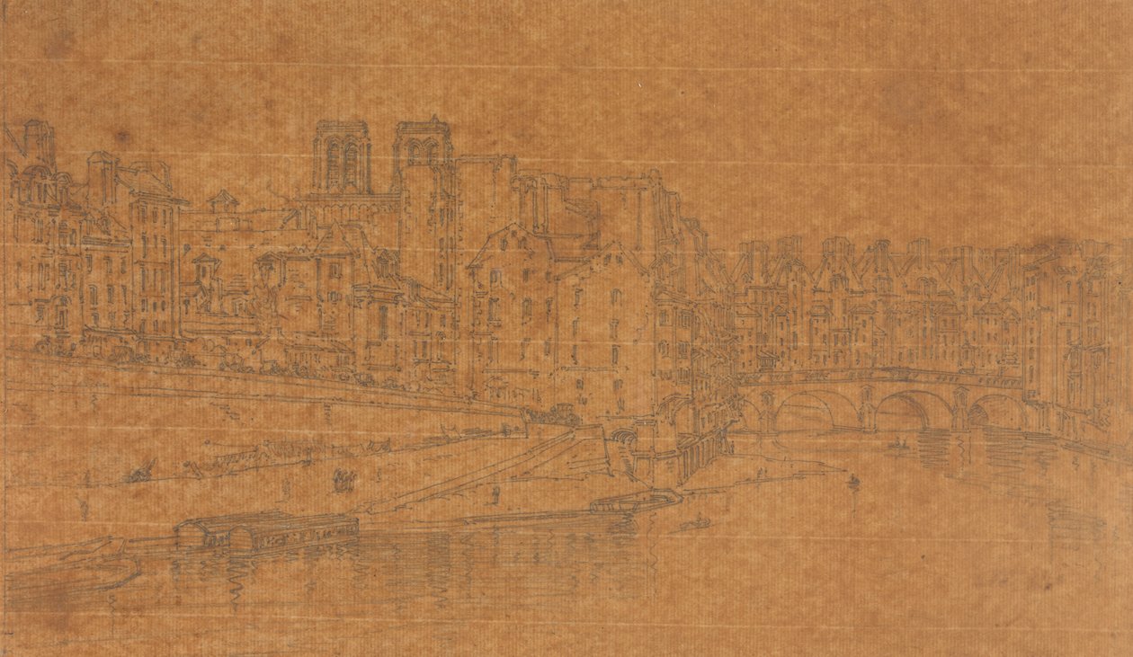 Uitzicht op de Pont St. Michel, genomen vanaf de Pont Neuf, 1803 (studie voor Plaat 4 uit Uitzichten in Parijs) door Thomas Girtin