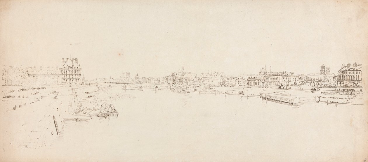 Uitzicht op de Tuilerieën en Brug genomen vanaf de Pont de la Concorde door Thomas Girtin