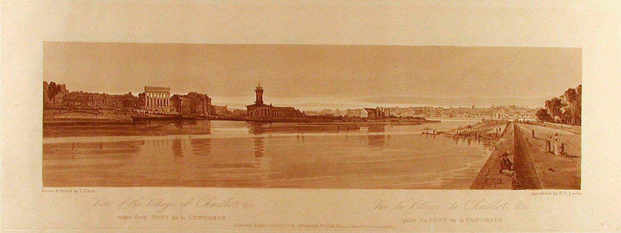 Ansicht des Dorfes Chaillot &c vom Pont de la Concorde aus gesehen door Thomas Girtin