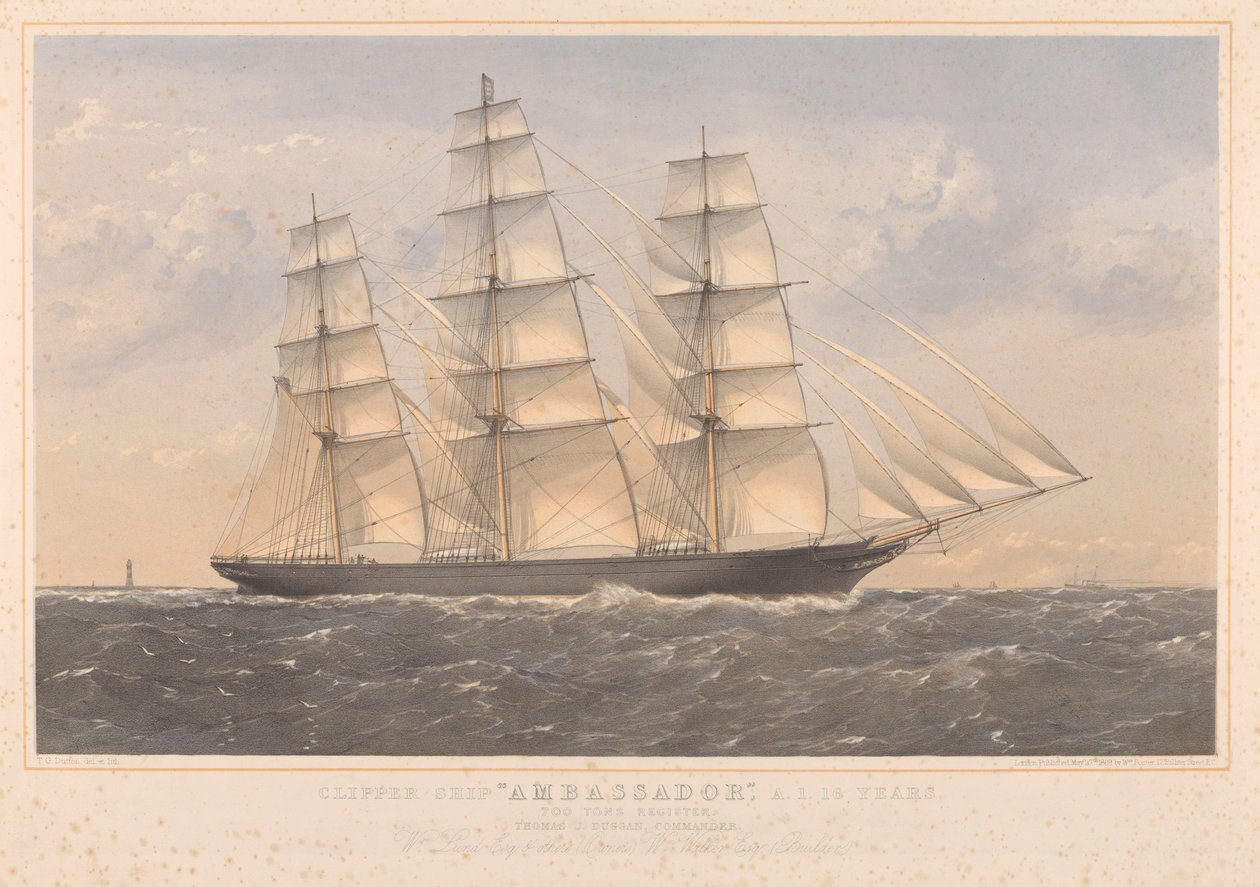 Clipper Schip Ambassador, A.1. 16 Jaar... William Lund Esquire & anderen (eigenaren) William Walker Esquire (bouwers) door Thomas Goldsworth Dutton