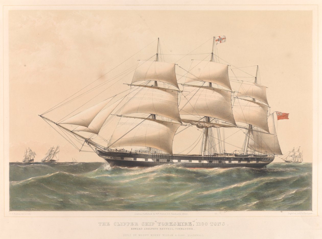 Het Clipperschip Yorkshire 1100 Ton, c.1857-60 door Thomas Goldsworth Dutton
