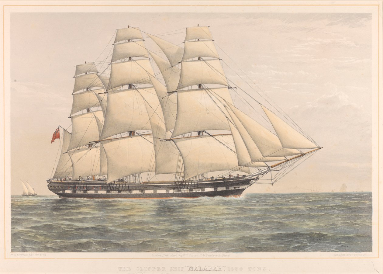 Het Clipper schip Malabar 1350 Ton door Thomas Goldsworth Dutton